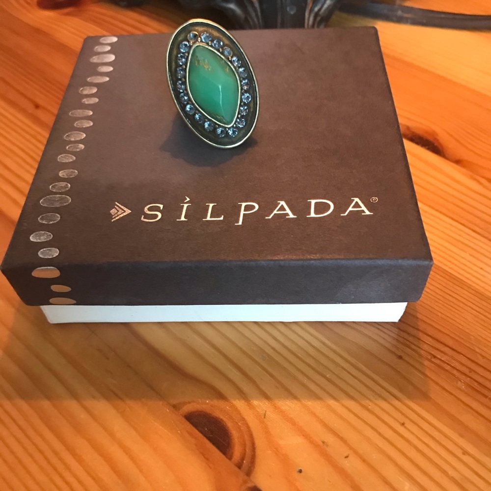 Silpada Green Botanical Brass Swarovski Ring